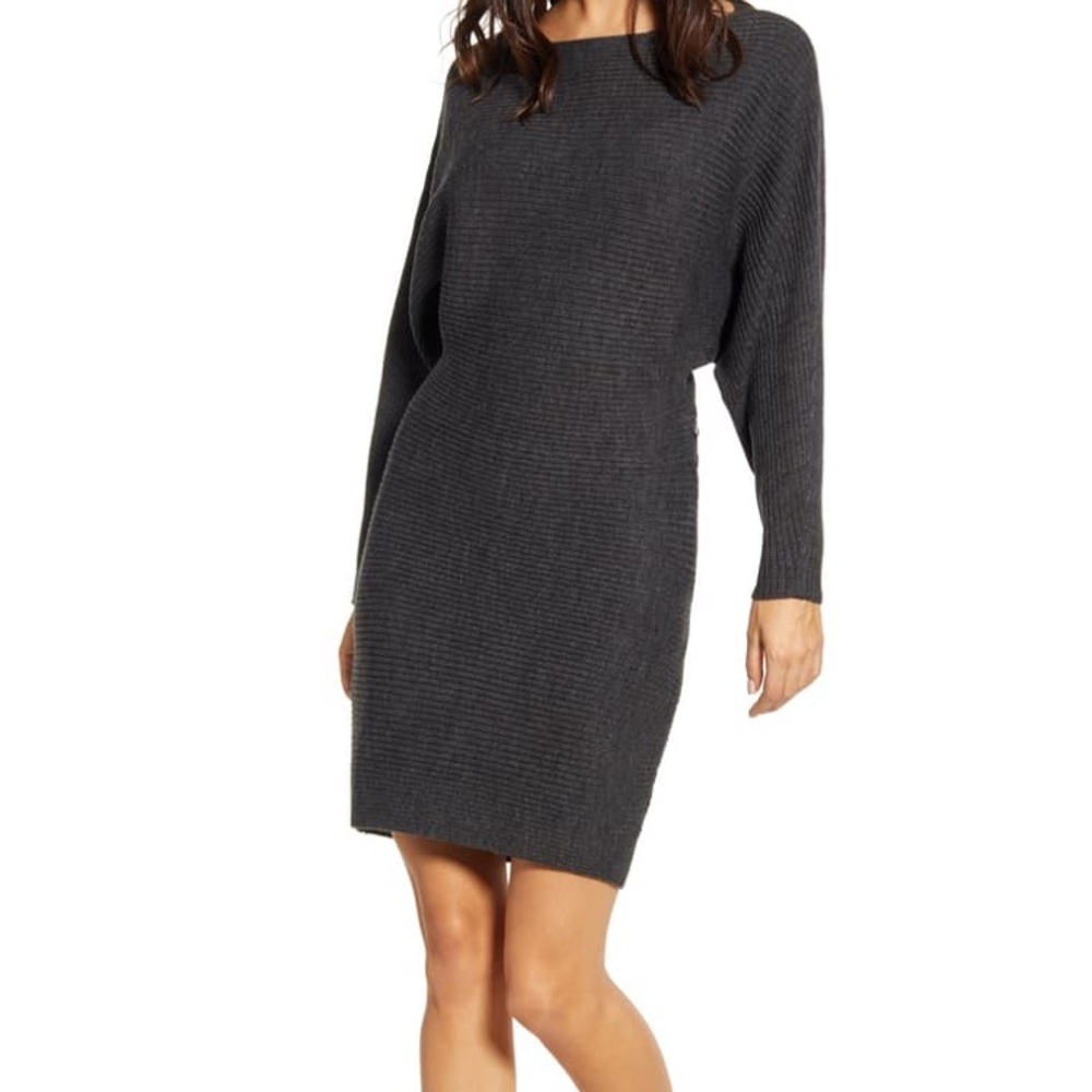 All In Favor Dolman Sleeve Grey Sweater Dress